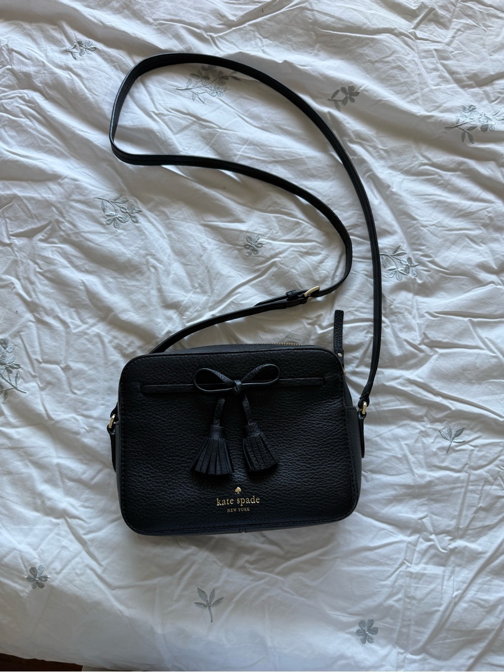 kate spade Black Pebbled Leather Tassel Crossbody Bag